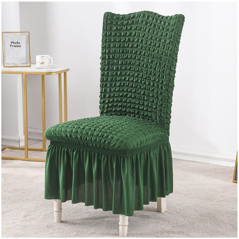 Chair Cover Polyester Dark Green Stretch Ruffle Skirt Fits Back 45 60cm