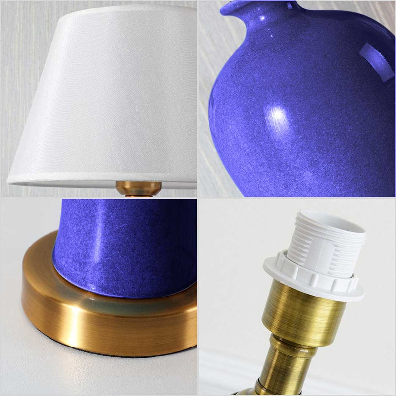 4X Blue Ceramic Oval Table Lamp Gold Metal Base Fabric Drum Shade 46cm