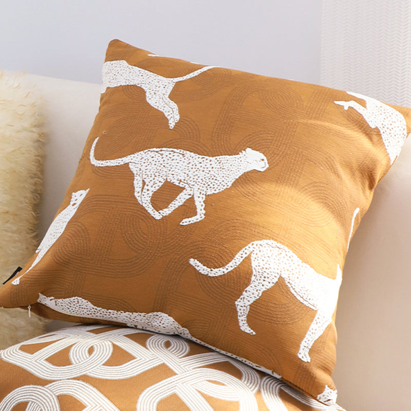 2X 50x50x18cm Throw Pillow Polyester Cotton Brown White Cheetah Print Soft Fill