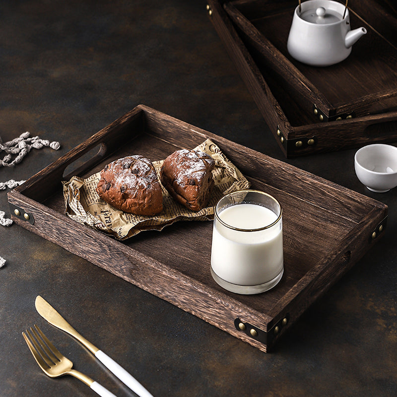 Large Walnut Wooden Serving Tray 40cm Rectangle Breakfast Kitchen Decor