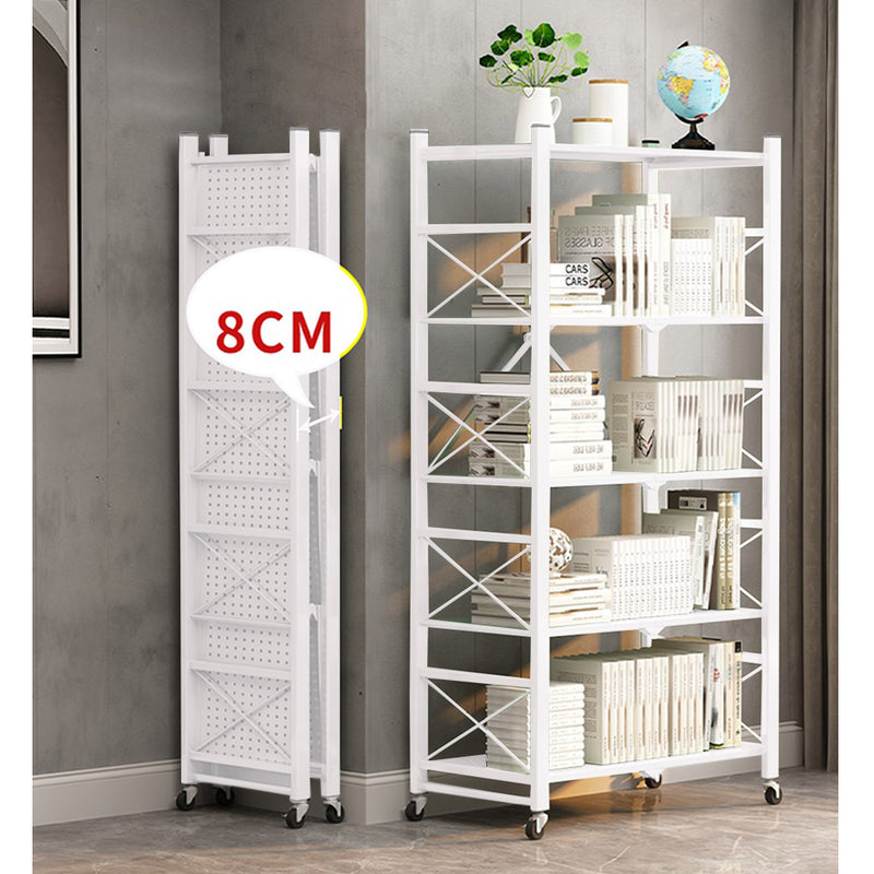 5 Tier Carbon Steel Shelving Rack White Foldable Mobile Storage Cart 71x36x160cm