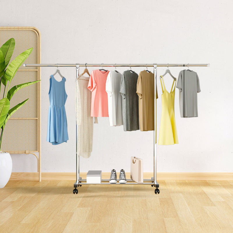 Clothes Rack Stainless Steel 200cm Floor Standing With Wheels Three Poles