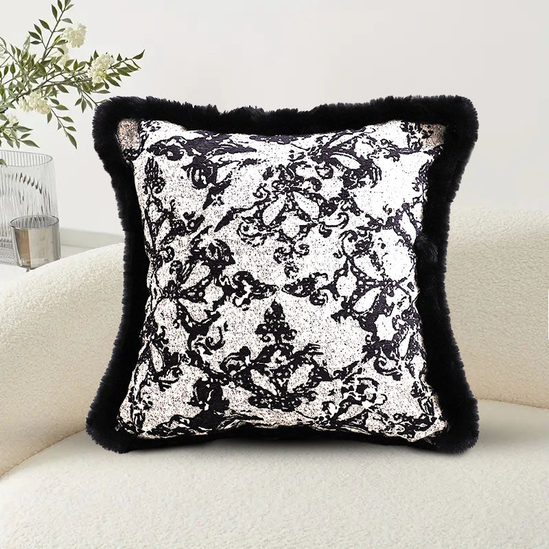 2X 45cm Vintage Black Velvet Herringbone Square Throw Pillow Set