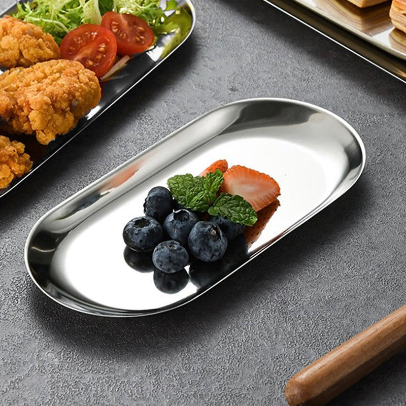 Oval Stainless Steel Plate Set 3 Pieces Small Medium Large Silver Nordic