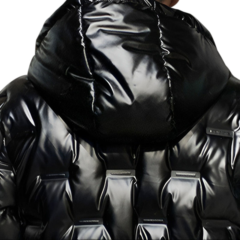 Large Black Hooded Duck Down Puffer Jacket Quilted Lightweight Warm
