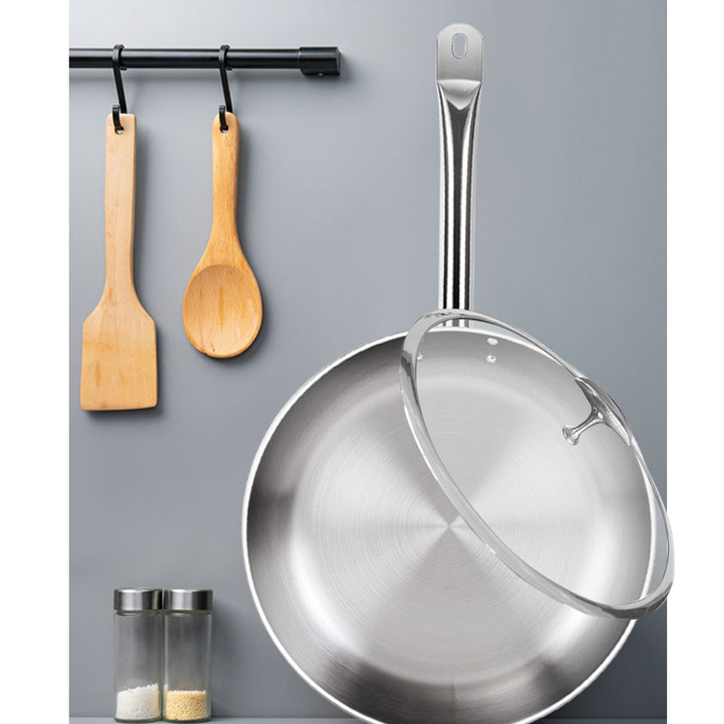 30cm Stainless Steel Tri Ply Clad Saucepan Induction Glass Lid Helper Handle