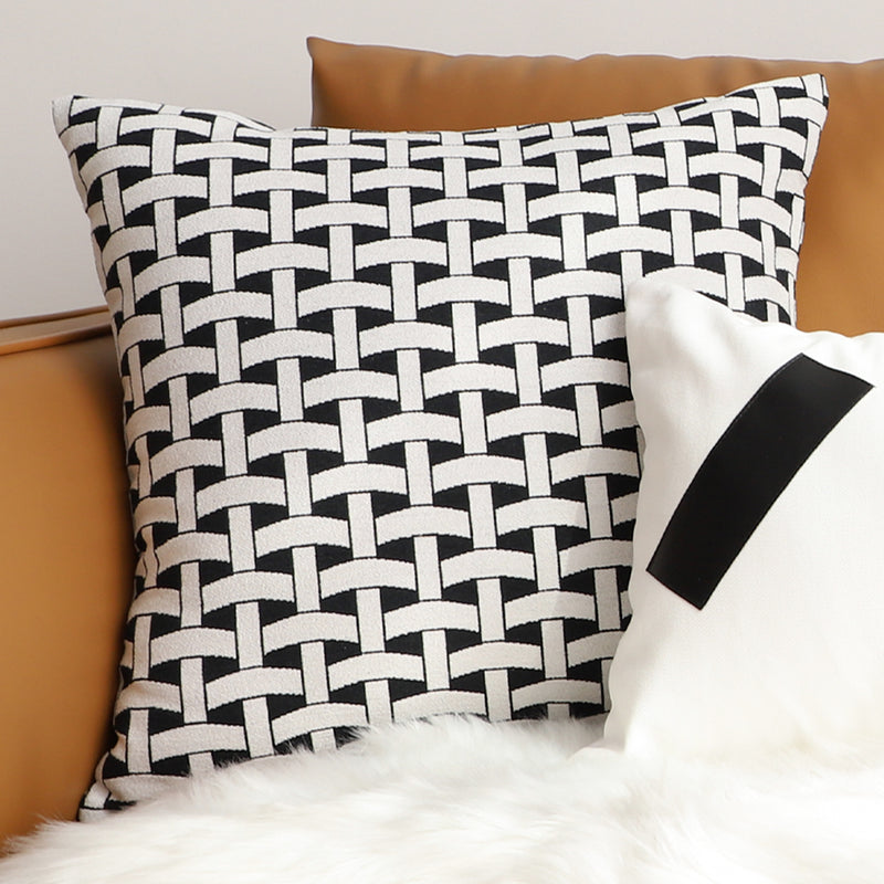 2X 50x50x18cm Black White Throw Pillow Polyester Cotton Thick Comfort
