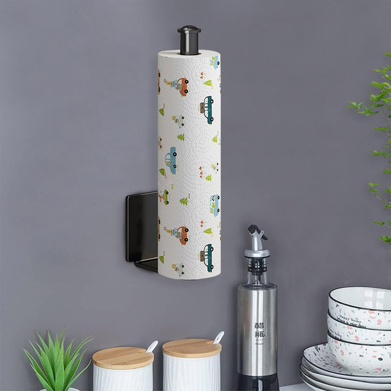2X Black Aluminum Wall Mounted Kitchen Roll Holder Organizer Space Saver