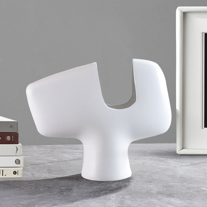Modern Curved Ceramic Vase 44x35cm Sculptural White Decorative Accent