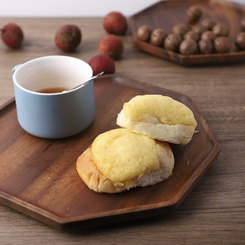 25cm Octagon Acacia Wood Serving Tray Oak Charcuterie Board Centerpiece