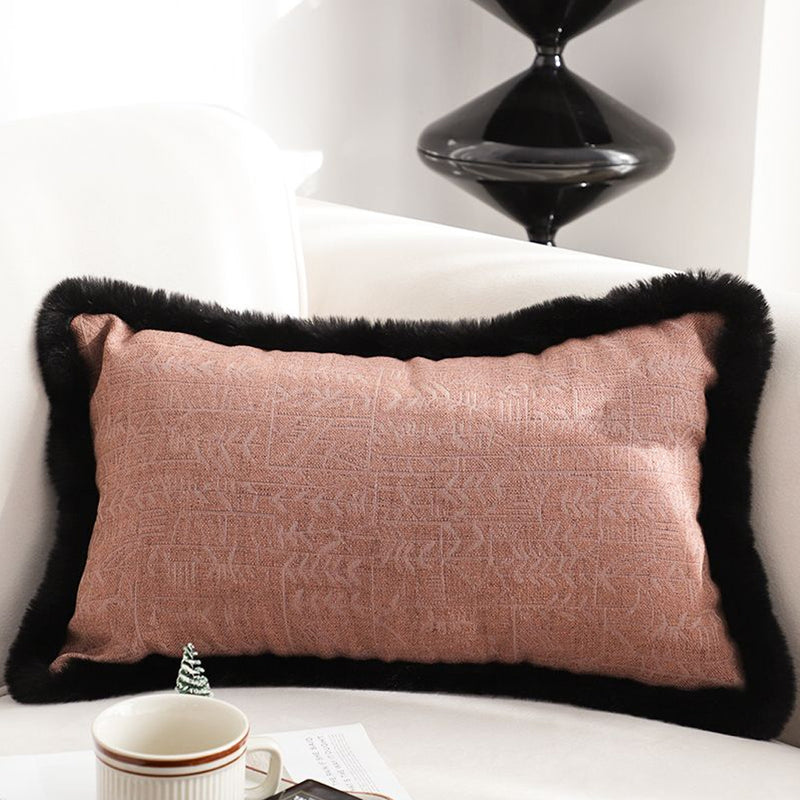 2X Velvet Lumbar Throw Pillow 30x50cm 15cm Thick Rose Pink Raised Embroidery