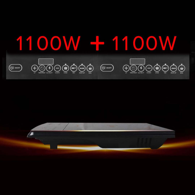 Portable Induction Cooktop 2 Burners 1100W Energy Efficient Easy Clean