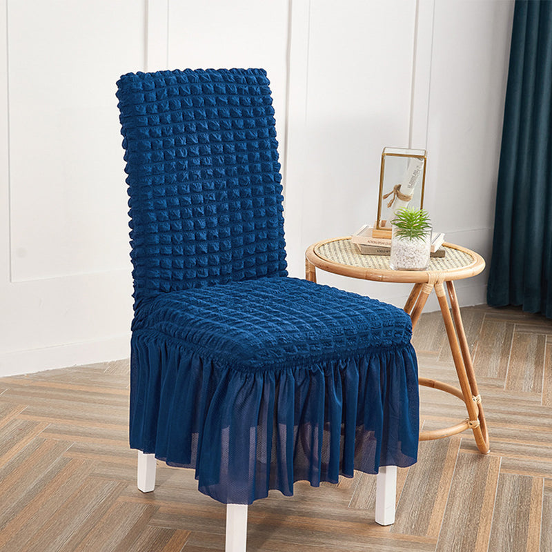 2X Blue Polyester Chair Cover Seat Protector Ruffle Skirt Fits Back 45 To 60 Cm