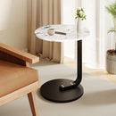 White Marble Mini Side Table 50cm Lightweight Portable Black Metal Frame