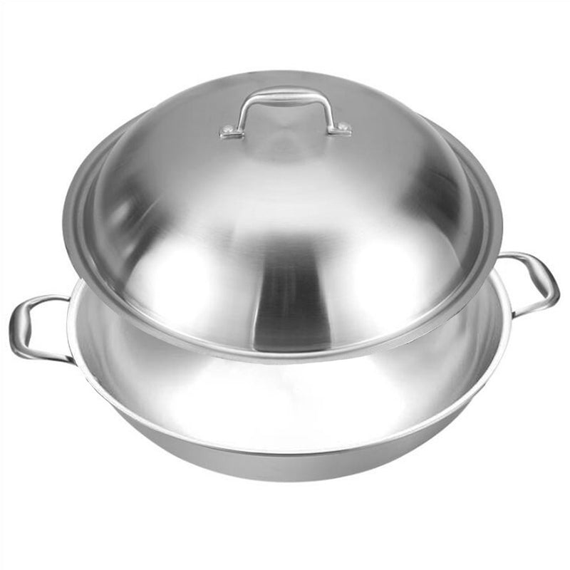 2X 38cm 18/10 Stainless Steel 3 Ply Wok Double Handle With Lid Induction Ready