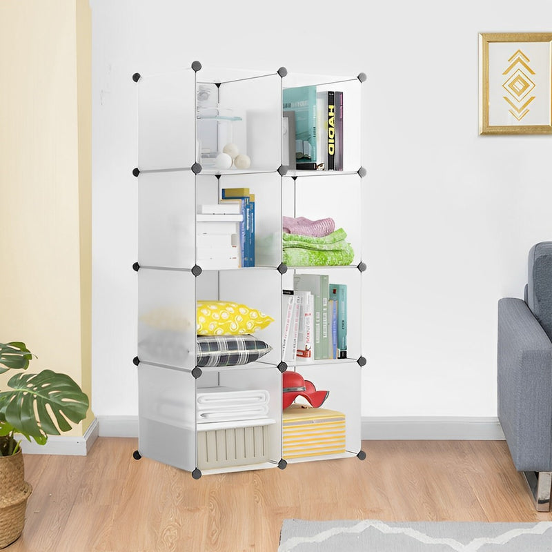 8 Cube Transparent Polypropylene Shelf Box 75x37x146cm Stackable Modular Portable