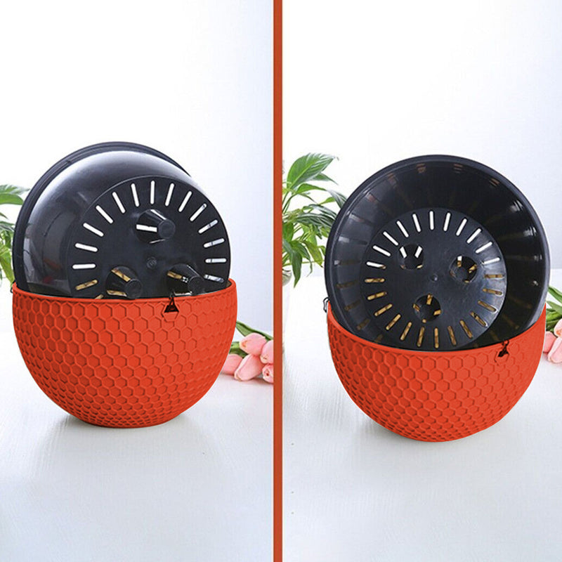 Red Medium Resin Hanging Flower Pot Self Watering Basket Planter Outdoor Decor