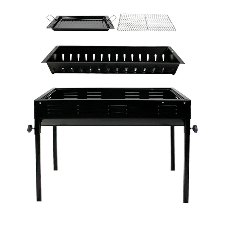 2X 66cm Portable Folding Stainless Steel Charcoal Box Grill Black Camping