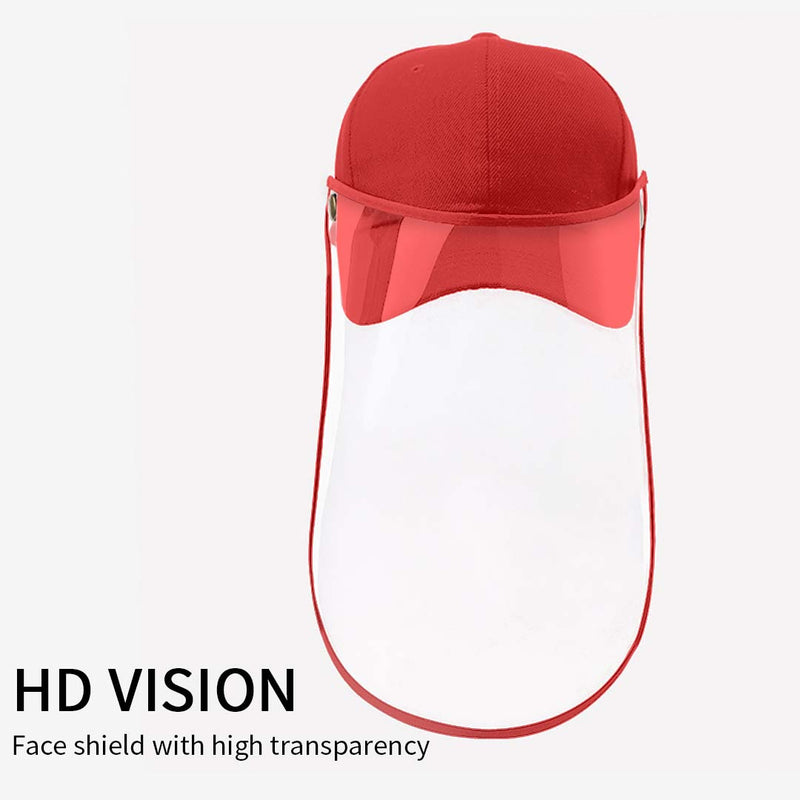 Kids Protective Hat With Tpu Full Face Hd Shield Cotton Baseball Cap Red