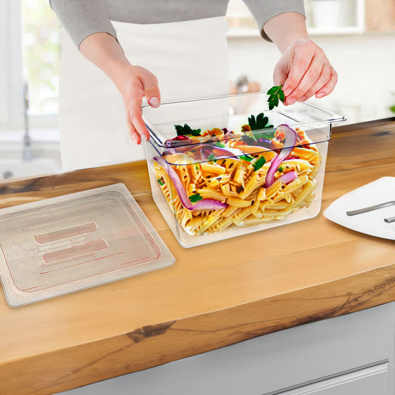 200mm Clear GN Food Tray Polycarbonate Storage Pan with Lid Dishwasher Safe