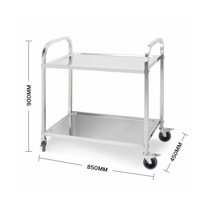 2X 2 Tier Stainless Steel Food Cart Trolley 85x45x90cm 18/10