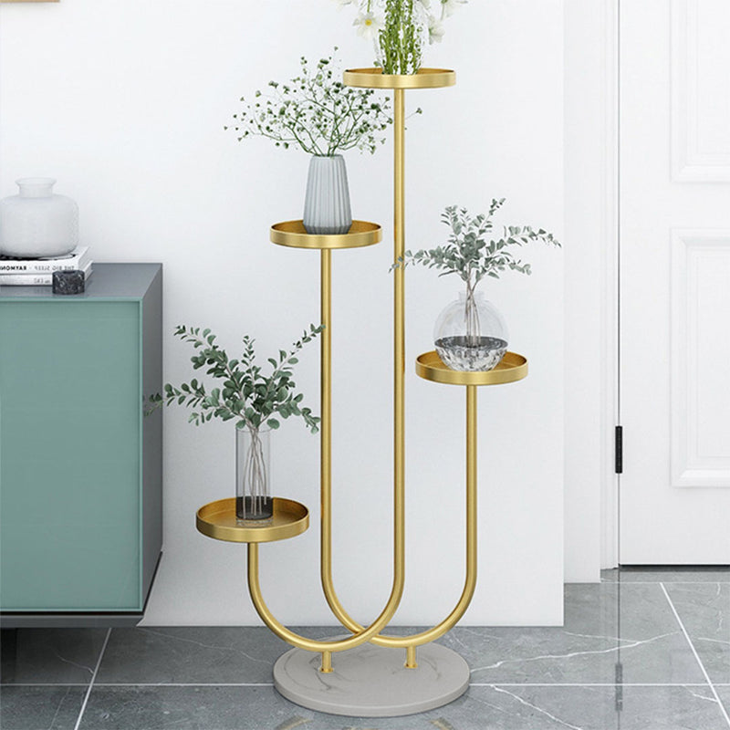 2X U Shaped 4 Tier Metal Plant Stand Marble Base Gold 32x20x100cm