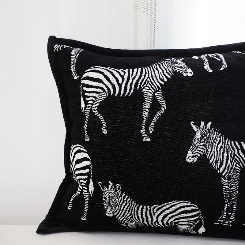 Decorative Polyester Square Pillow 45x45x14cm Black Zebra Luxury