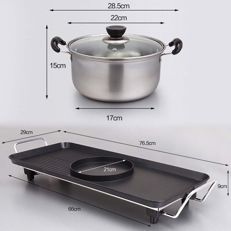 Electric 2 In 1 Hot Pot And Grill Non Stick Dual Surface 2900W 220mm Black