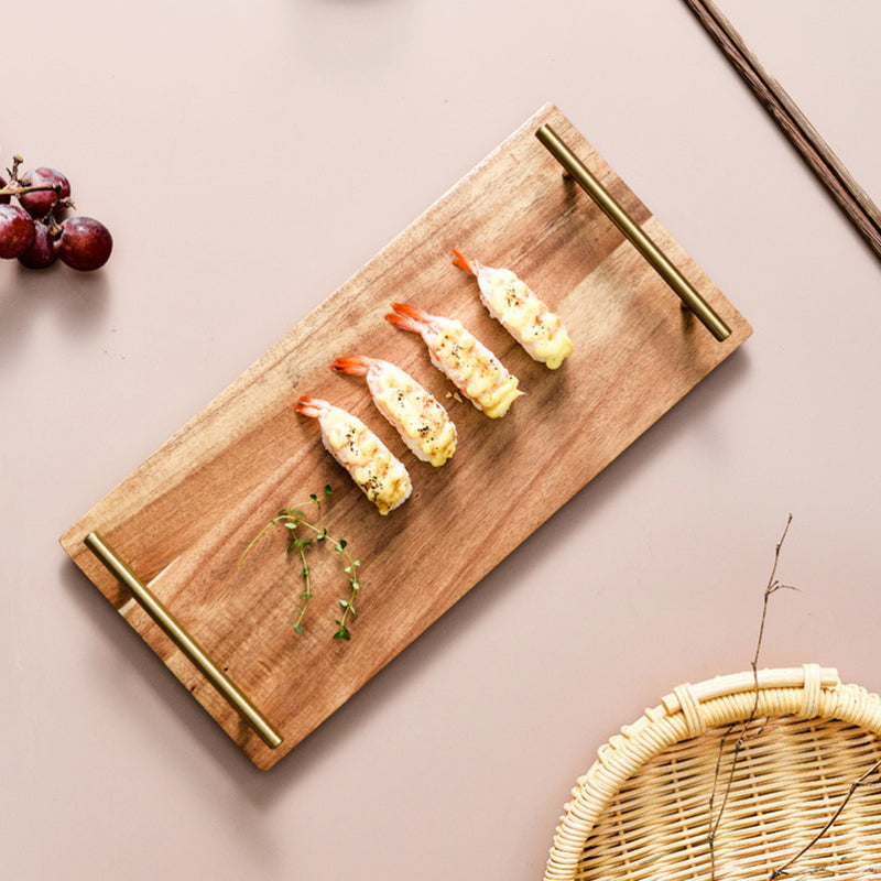 2X 30cm Acacia Wood Rectangle Serving Tray Charcuterie Board Iron Handles Brown
