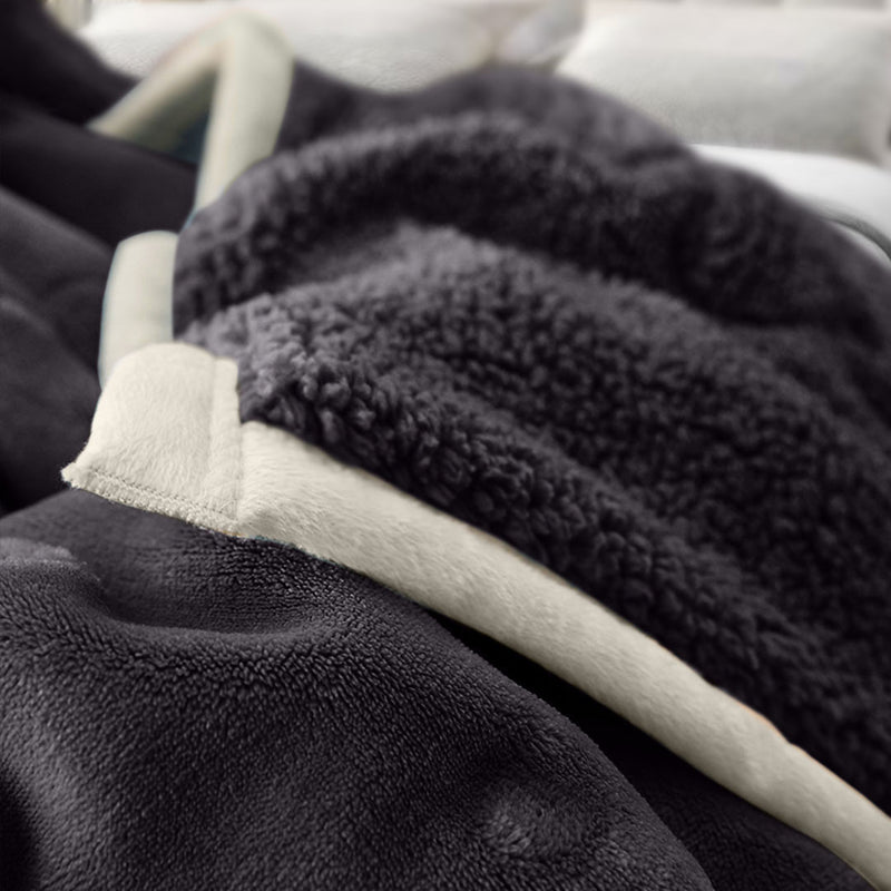 2X Dark Grey Flannel Polyester Throw Blanket 200x220cm Thick Double Sided