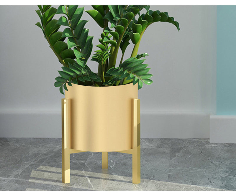 4X Gold Metal Plant Stand Set 30cm Tall 20cm Enamel Pots Corner
