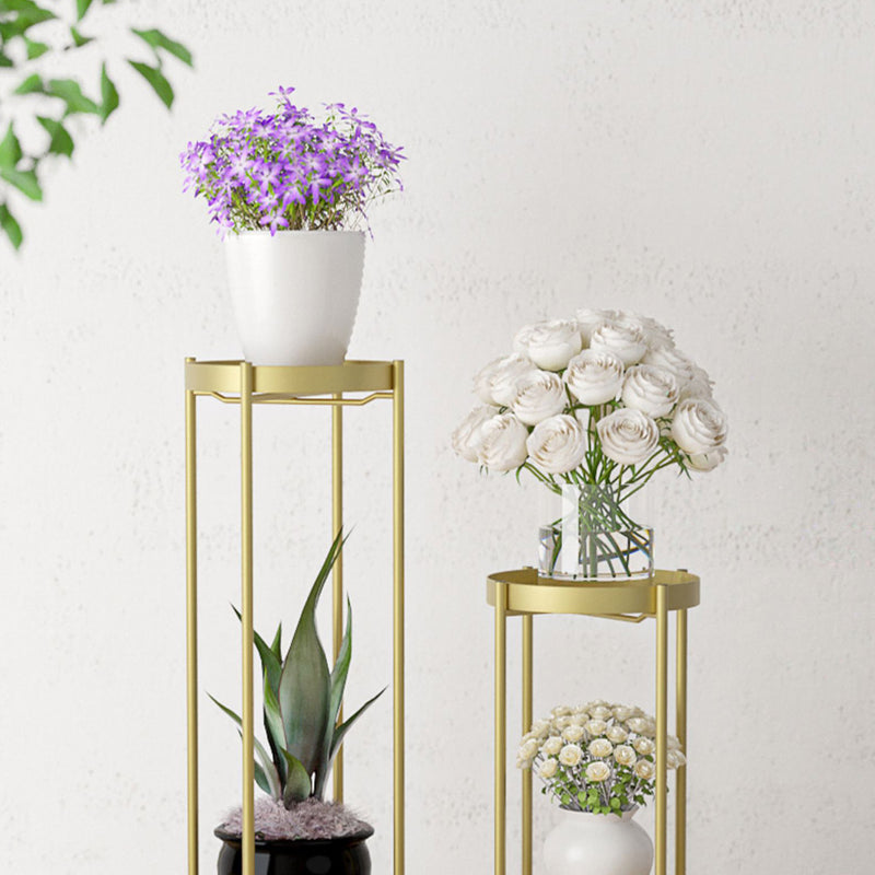 2 Layer 50cm Gold Metal Plant Stand With 2 Trays Corner Indoor Display
