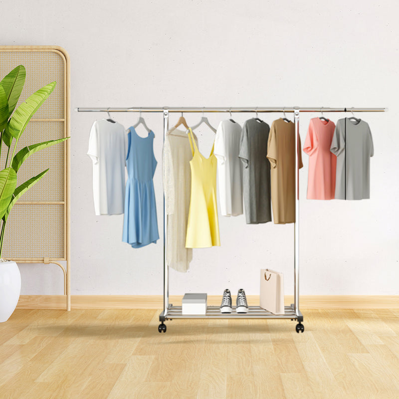 240cm Stainless Steel Floor Standing Clothes Rack Portable With Wheels