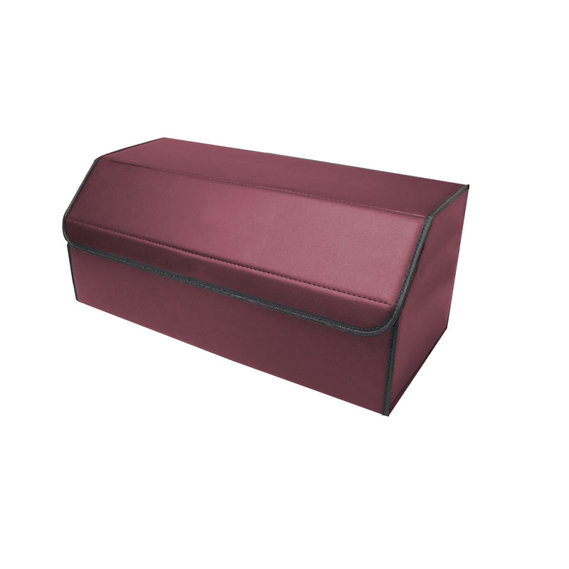 Leather Car Boot Organizer Red Medium Collapsible Foldable Portable Storage Box