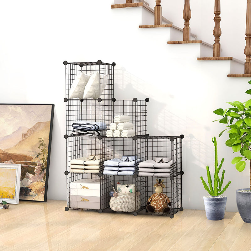 2X 9 Cube 3 Column Iron Wire Mesh Storage Organizer Black 110.5x37x146cm