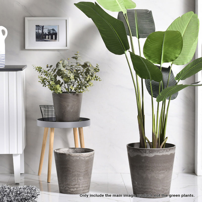 32cm Round Polypropylene Resin Planter Rock Grey Concrete Look Tapered Indoor