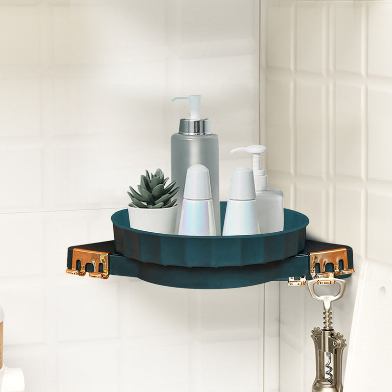 360 Degree Wall Mounted Adhesive Rotating Bathroom Corner Shelf Green 27.5cm