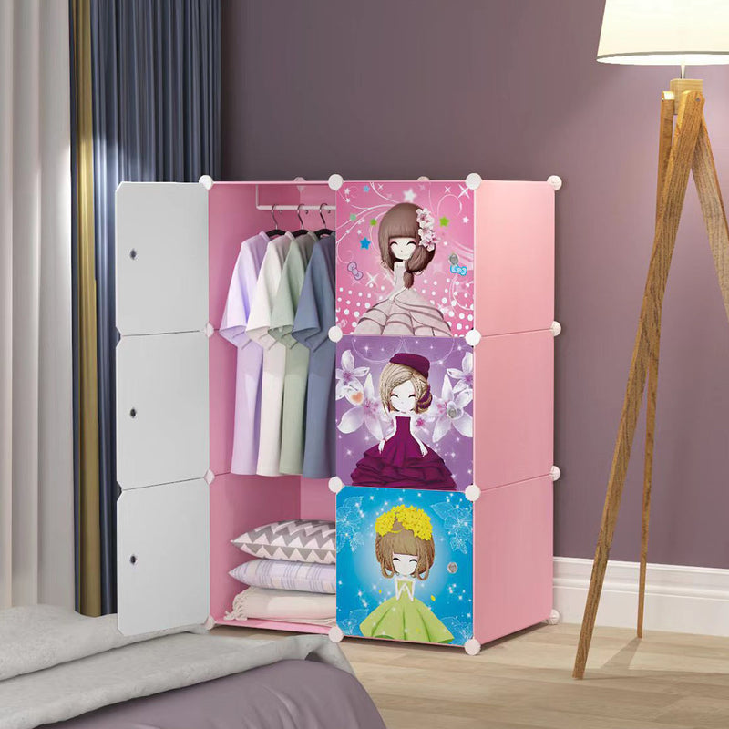 6 Cubes Pink Portable Wardrobe Polypropylene Plastic Foldable Closet 75x37x110cm