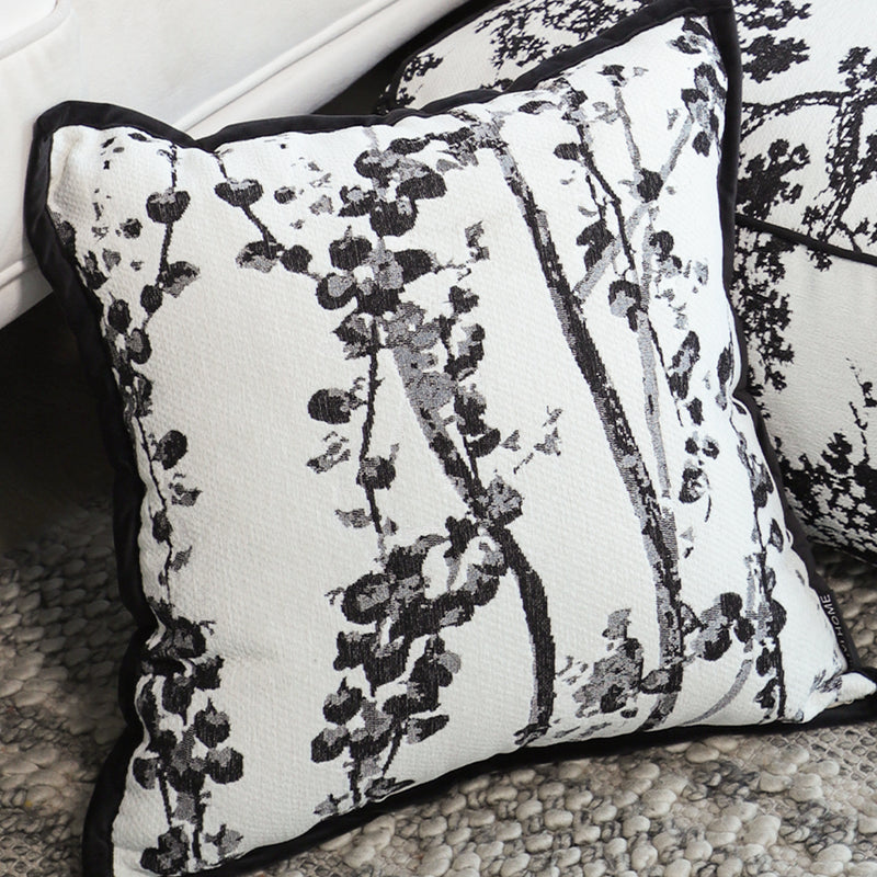 2X Botanical Cushions 50cm Polyester Cotton Black White Modern Home Decor