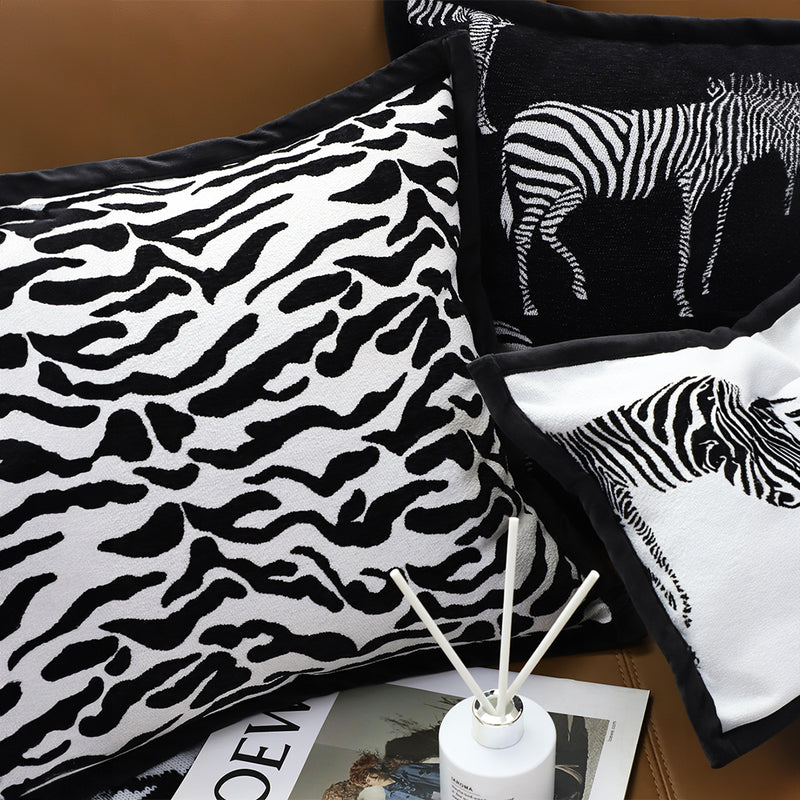 2X 45cm Black White Luxury Decorative Cushion Mottled Texture Square Pillow