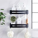 Black Aluminum Bathroom Storage Rack Wall Mounted Space Saving With Hooks