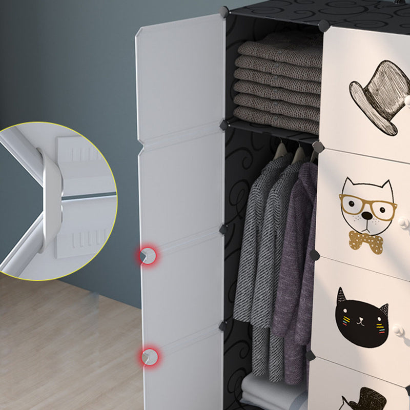 8 Cubes Portable Wardrobe Polypropylene Plastic Modular Closet 75x37x146cm Black
