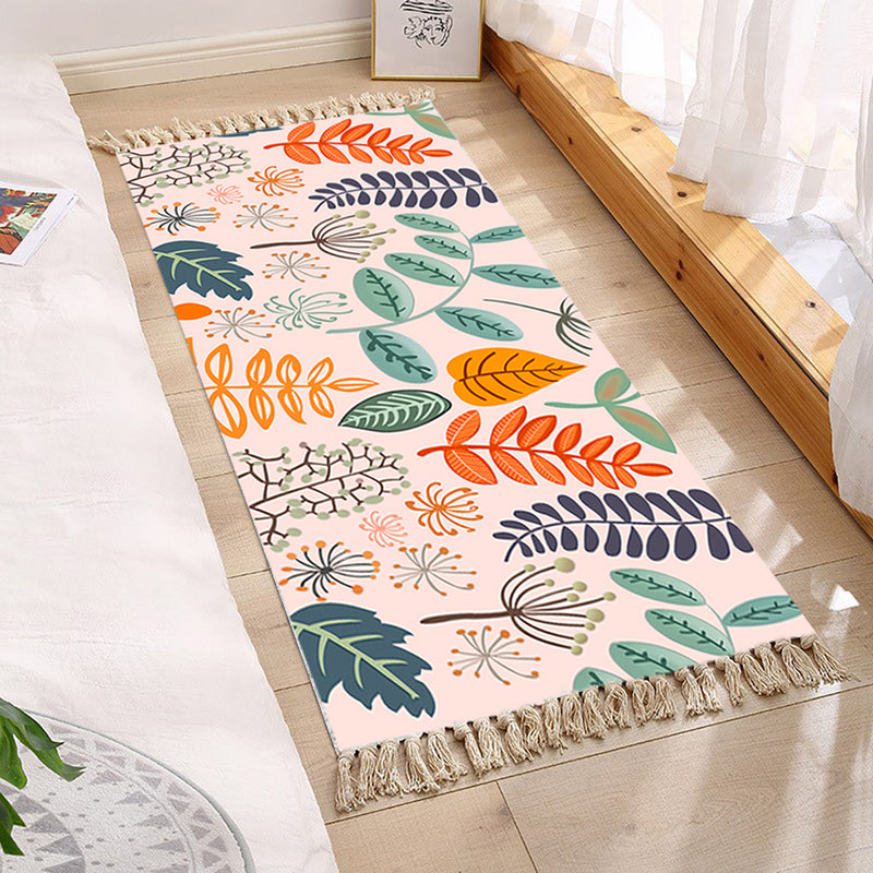 90x180cm Cotton Polyester Area Rug Multicolor Striped Tassel Handmade Woven