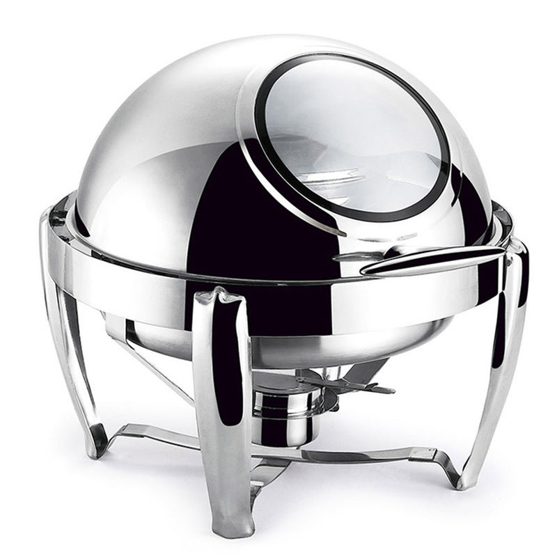 4X 6.5L Stainless Steel Round Roll Top Soup Tureen Chafing Dish With Window Lid