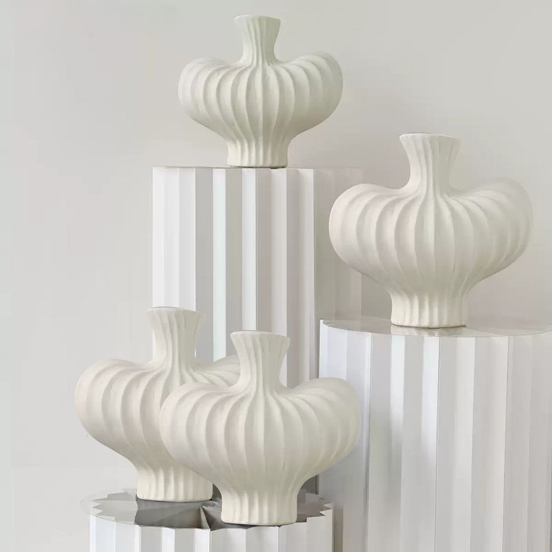 2X 25X24cm Handmade Ceramic Matte White Ornament Vases Countertop Decor