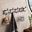 Wall Mounted Towel Rack Aluminum Black Space-Saving Waterproof Hooks 37cm