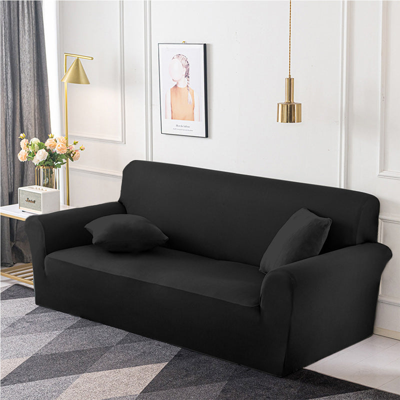 2 Seater Stretch Polyester Sofa Slipcover Couch Protector Black