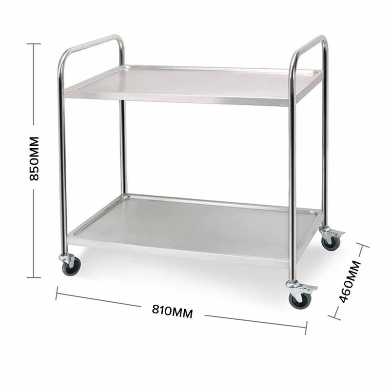 2 Tier Commercial Stainless Steel Food Cart Trolley 81x46x85cm Locking Wheels