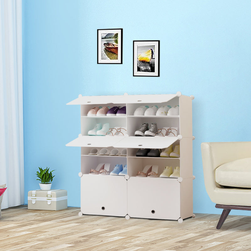 5 Tier 2 Column Stackable Shoe Rack Organizer Polypropylene White 85x32x95.5cm