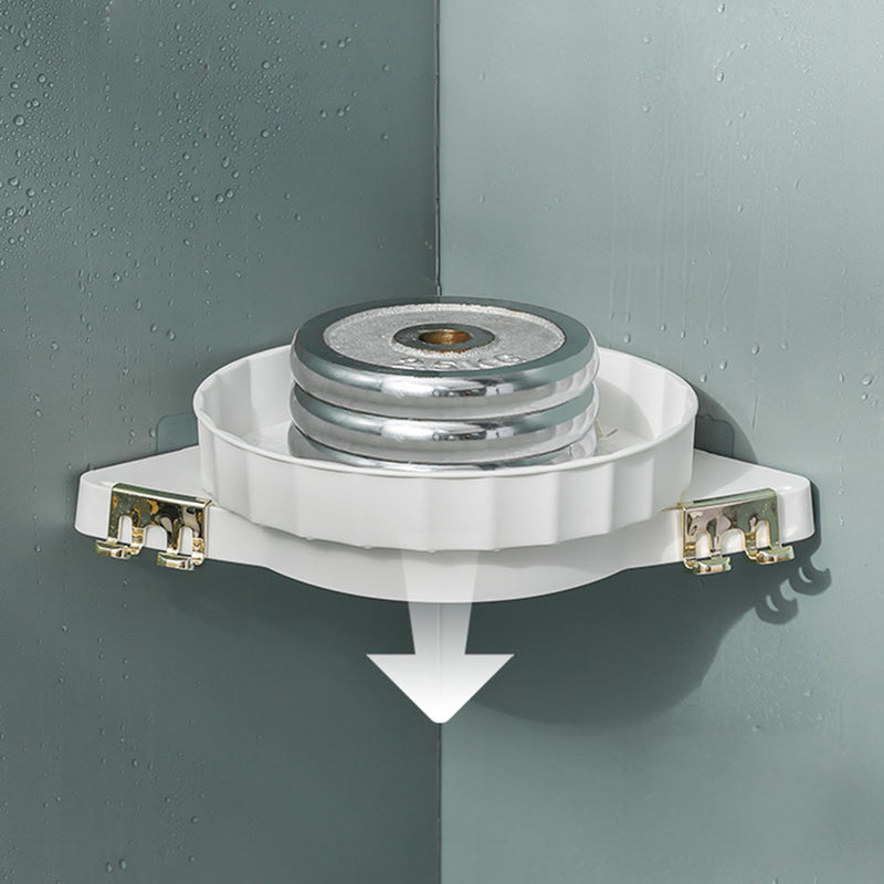 2X White Plastic 360 Degree Rotating Wall Mounted Bathroom Corner Shelf 27.5cm